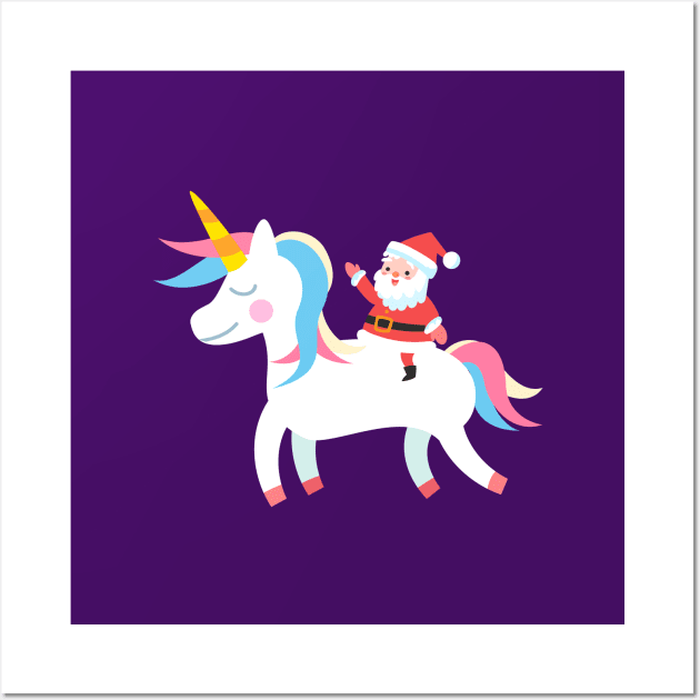 Christmas Santa Riding Unicorn Wall Art by designs4up